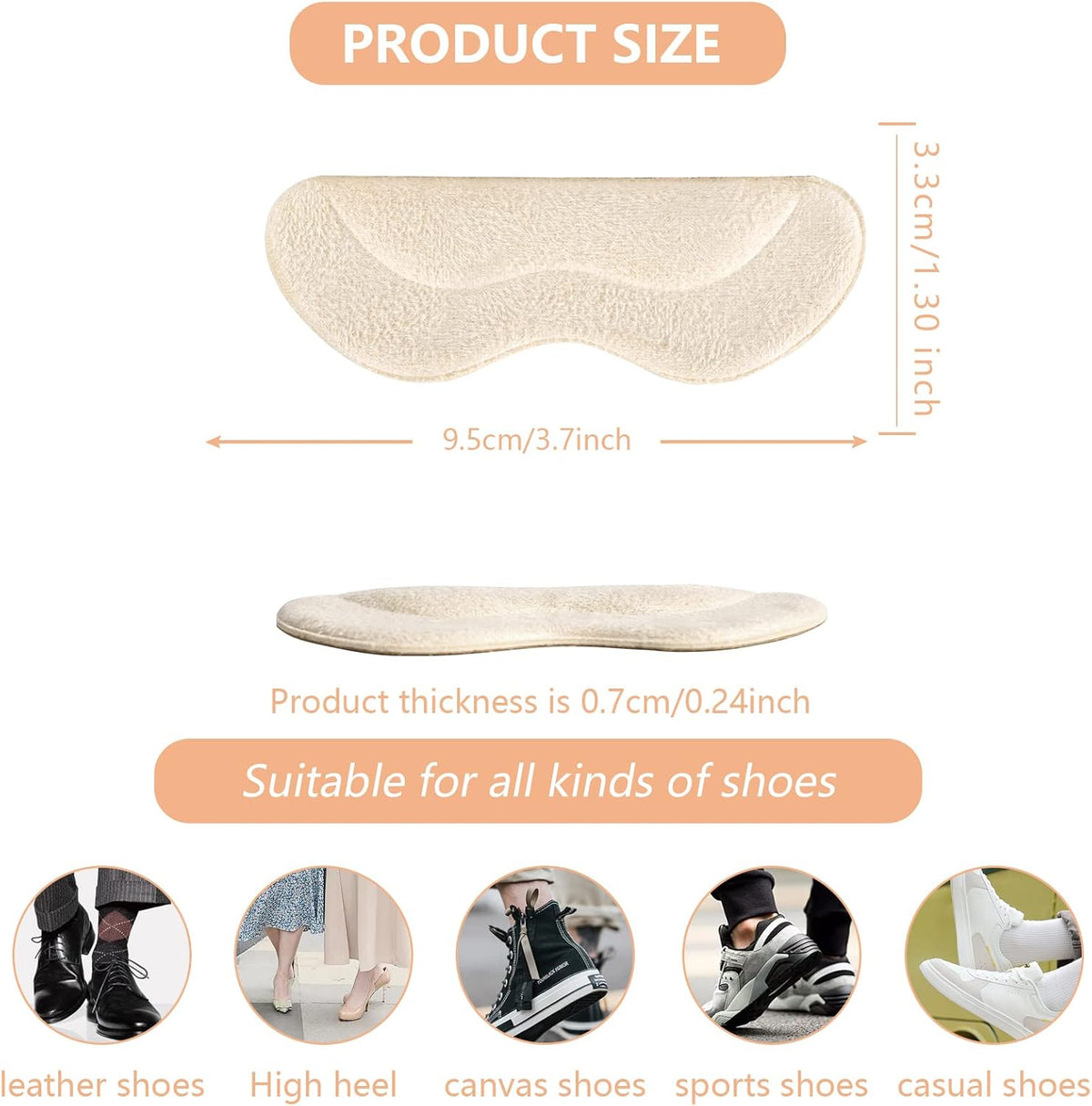 Memory Foam Heel Fabric Cushions, Back Shoe Liner Grips for Sore Heel - 12 Pieces