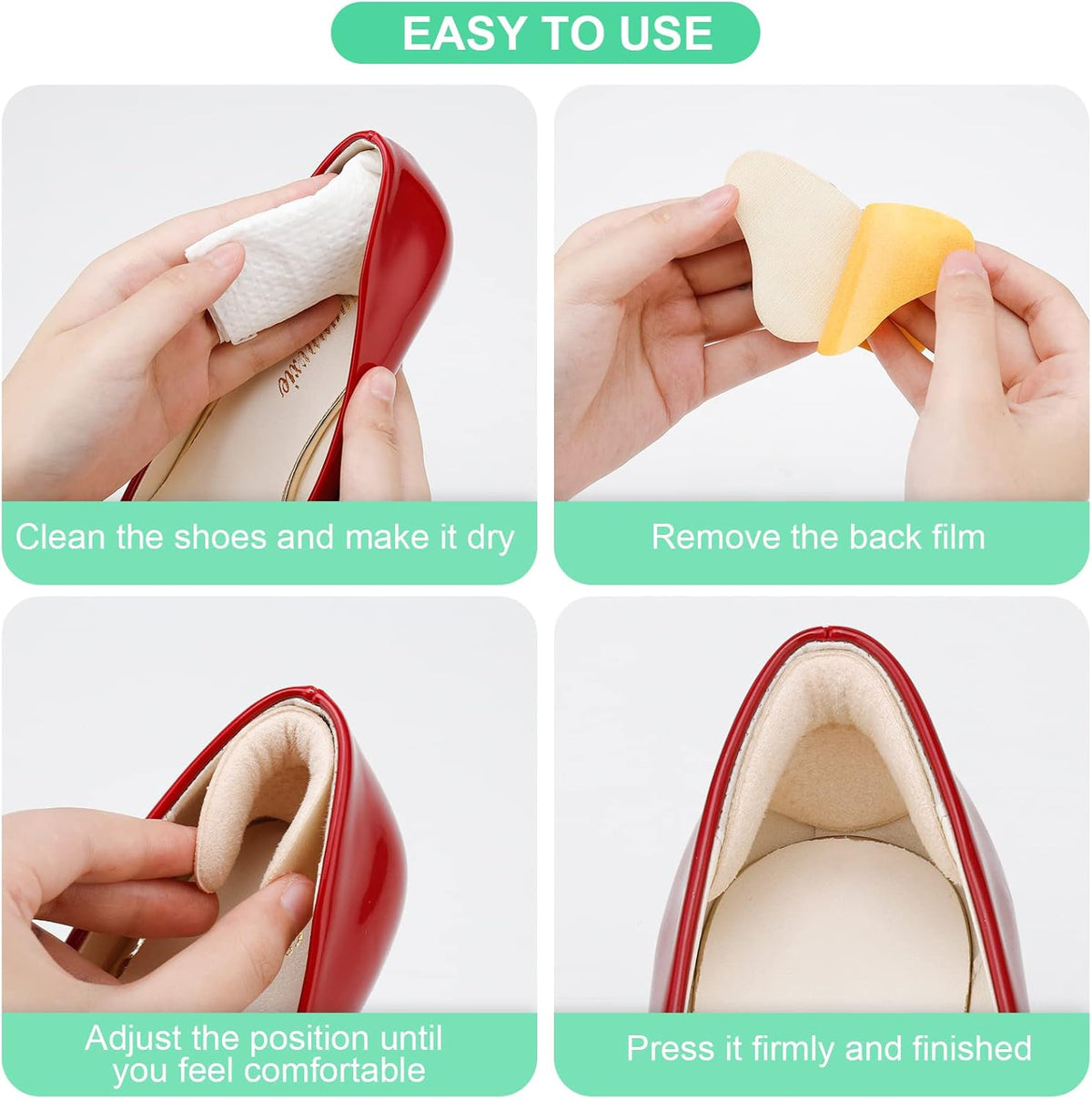 Microfiber Heel Cushion Back Shoe Liner Insert Grips for Sore Heel, Friction l & Blisters – 12 Pieces