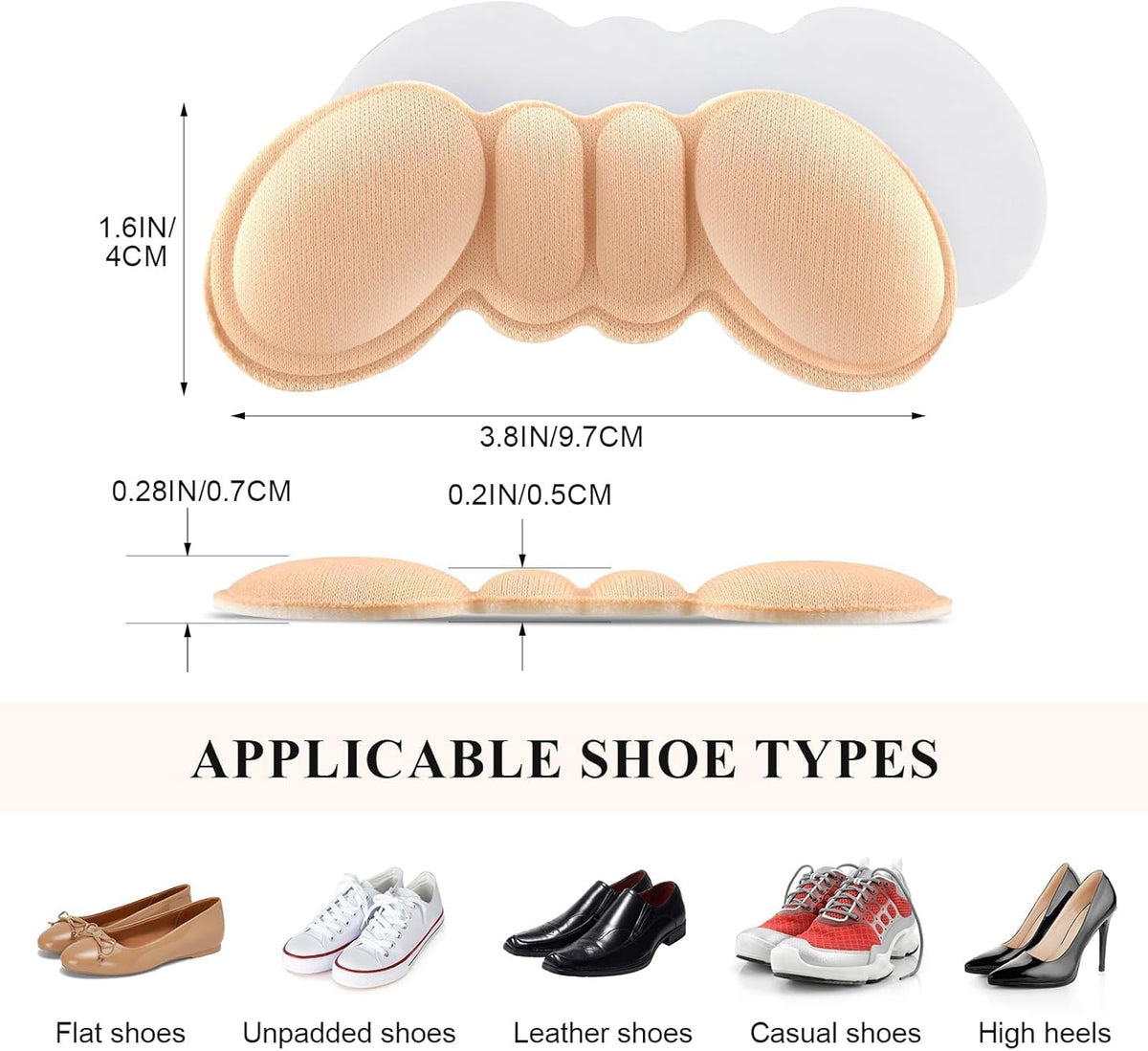 Microfiber Heel Cushion Back Shoe Liner Grips for Sore Heel &amp; Blisters – 8 Pieces