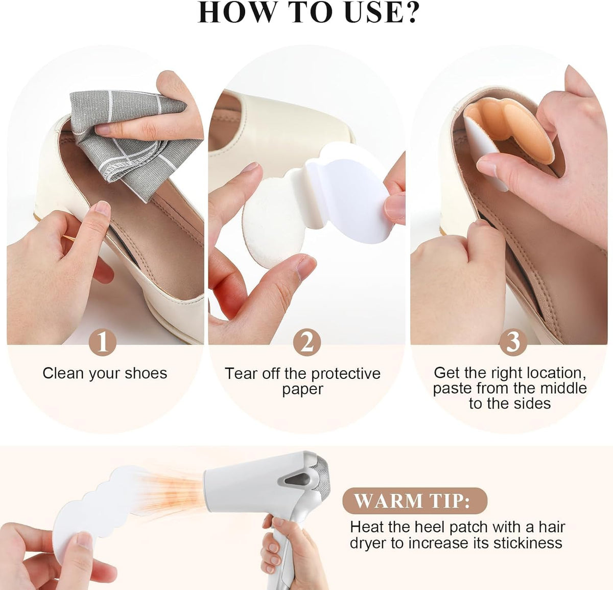 Microfiber Heel Cushion Back Shoe Liner Grips for Sore Heel &amp; Blisters – 8 Pieces