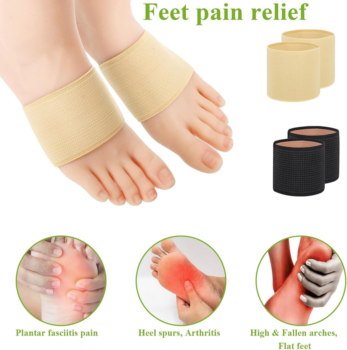Plantar Fasciitis Metatarsal Arch Support Compression Fabric Sleeve – 2 Pairs