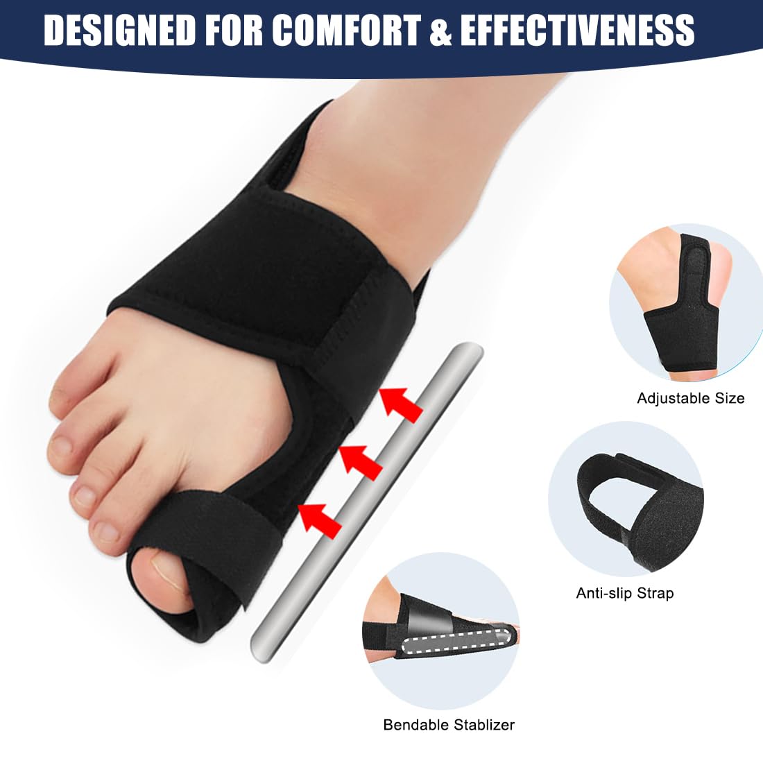 Premium Nighttime Adjustable Bunion Corrector, Splint &amp; Straightener