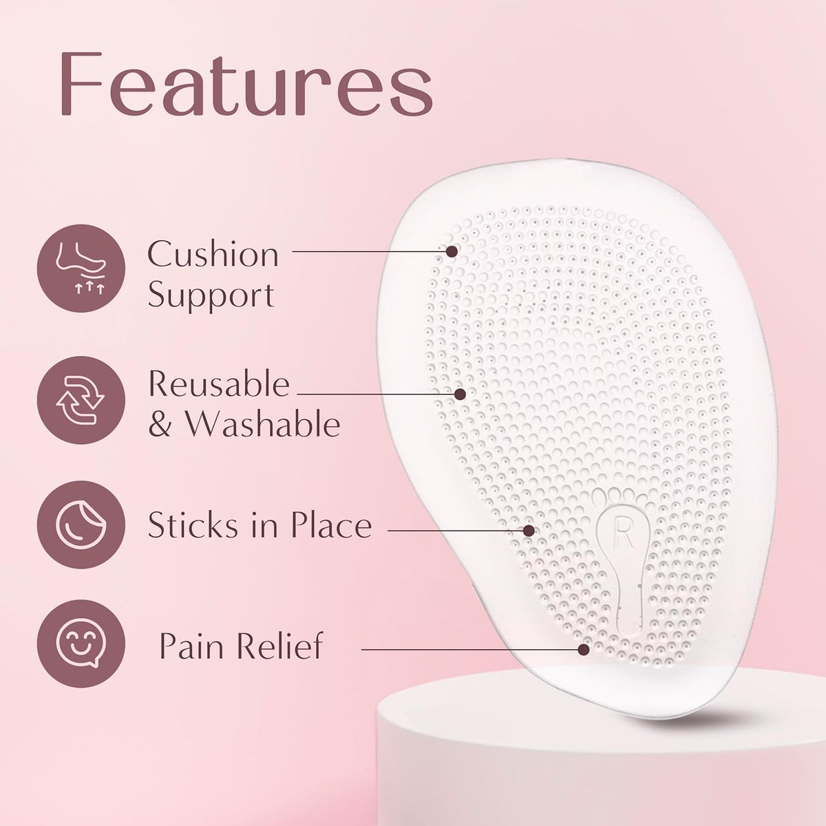 Women's Metatarsal Self-Adhesive Clear Gel Insole Forefoot Pad – 4 Pack