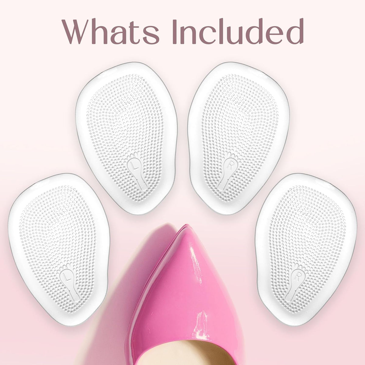 Women's Metatarsal Self-Adhesive Clear Gel Insole Forefoot Pad – 4 Pack